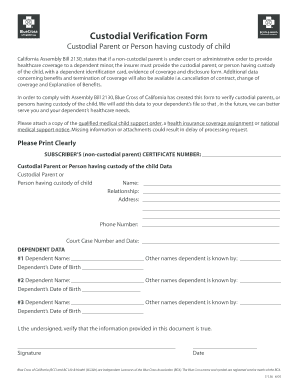 california custodial parent verification form