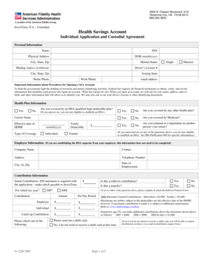 Health Savings Account Application and Custodial Agreement