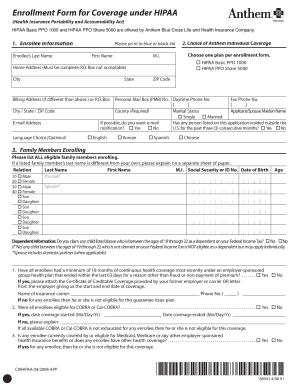 HIPAA Health Insurance Enrollment Form