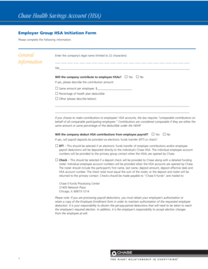 Chase HSA Employer Group Initiation Form