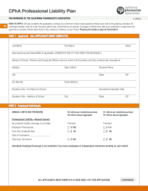 California Pharmacists Professional Liability Application