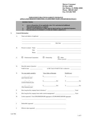 Employment Practices Liability Insurance Application