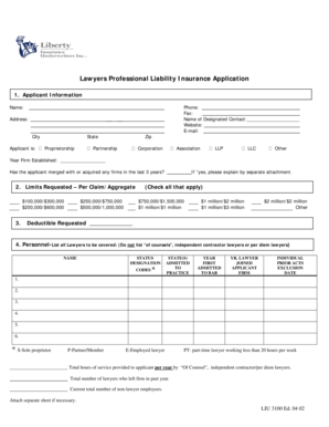 Lawyers Professional Liability Insurance Application
