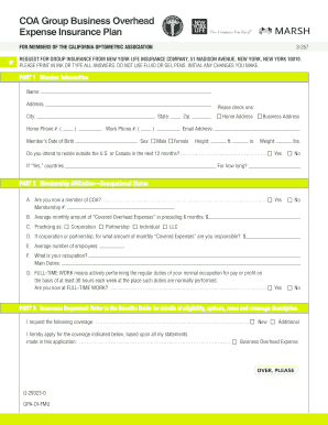 California Optometric Association Business Overhead Expense Insurance Application