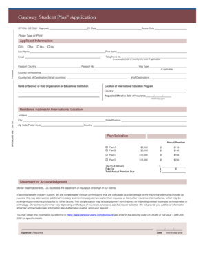Gateway Student Plus Insurance Application