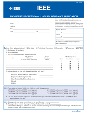 IEEE Engineersʼ Professional Liability Insurance Application
