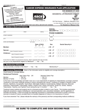 Cancer Expense Insurance Plan Application