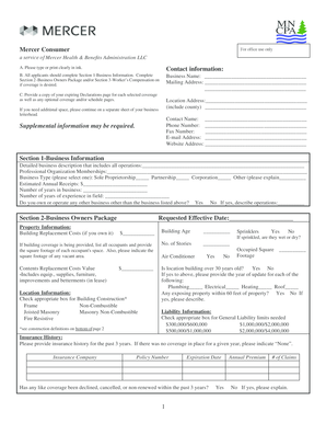 Mercer Business Insurance Application Form