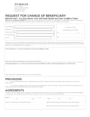 Request for Change of Beneficiary
