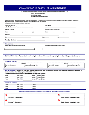 ROA Insurance Plans Change Request Form