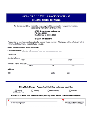 AFSA Group Insurance Billing Mode Change Form