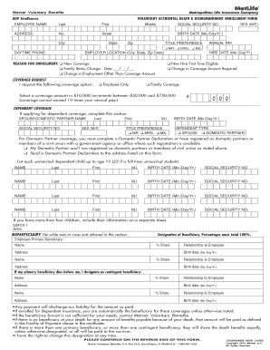 ADP Voluntary Accidental Death & Dismemberment Enrollment Form