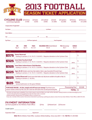 2013 Football Season Ticket Application