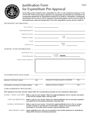 Justification Form for Expenditure Pre-approval