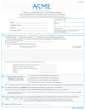 Engineers Professional Liability Insurance Application