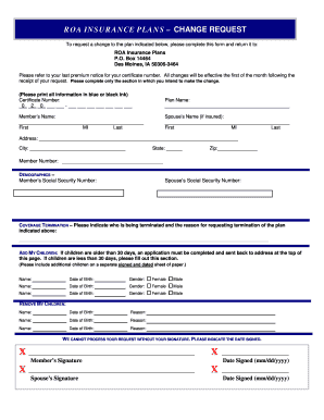 ROA Insurance Plans Change Request Form