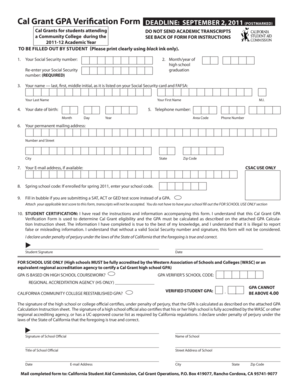 Cal Grant GPA Verification Form