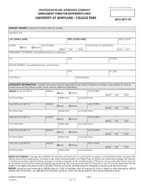 University of Maryland Dependent Insurance Enrollment Form