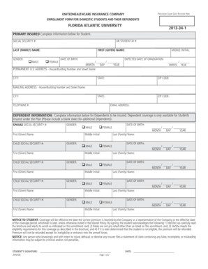 Florida Atlantic University Student Insurance Enrollment Form