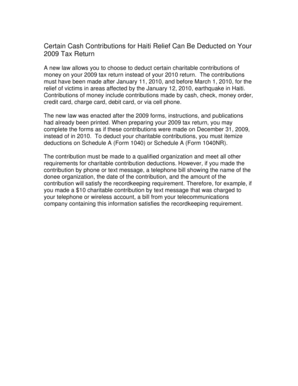 2009 Haiti Relief Tax Deduction Instructions