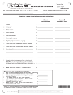 Illinois Schedule NB Nonbusiness Income