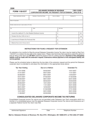 Delaware Corporation Income Tax Extension Form