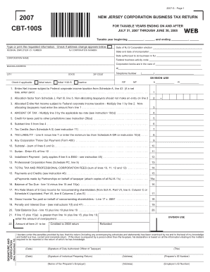 New Jersey Corporation Business Tax Return