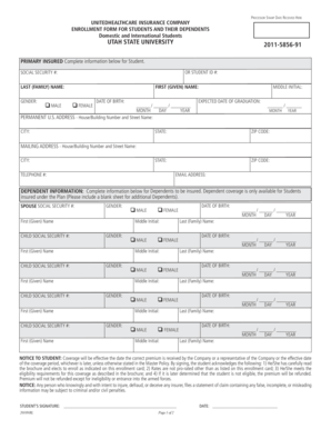 Utah State University Student Insurance Enrollment Form