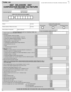 Delaware Corporation Income Tax Return Form 1100