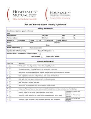 Liquor Liability Application Form