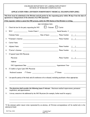 Colorado Division Independent Medical Exam Application