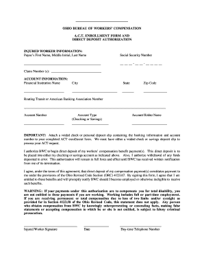 Ohio Workers' Compensation Direct Deposit Authorization
