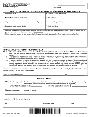 Texas Employee's Request for Acceleration of Impairment Income Benefits