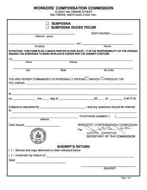 Maryland Subpoena Duces Tecum