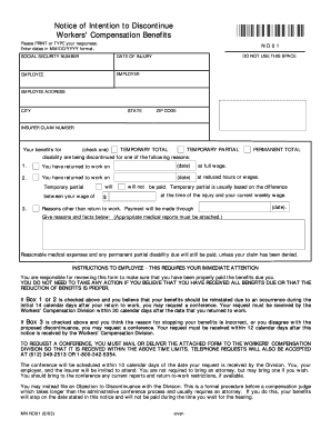 Notice of Intention to Discontinue Workers' Compensation Benefits