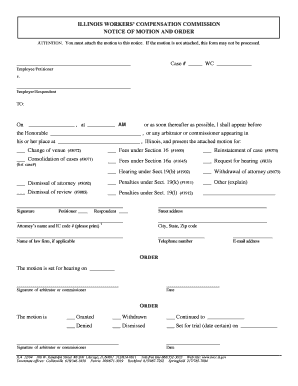 illinois workers compensation commission notice of motion and order form