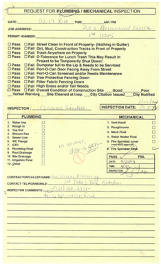 Request for Plumbing Mechanical Inspection