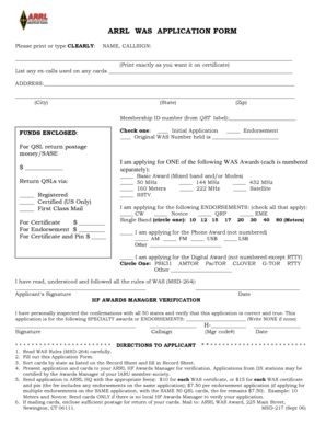ARRL WAS Application Form