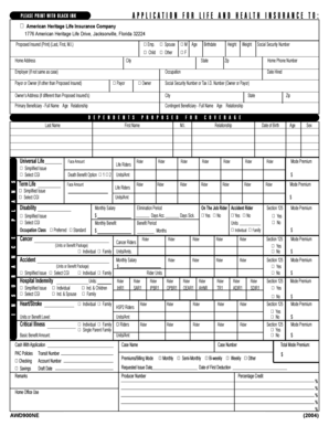Life and Health Insurance Application