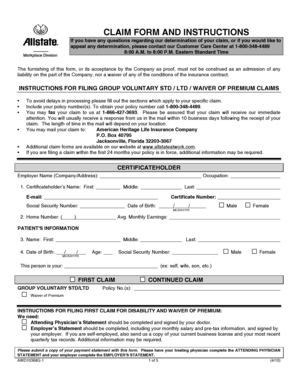 Group Voluntary STD/LTD/Waiver of Premium Claim Form