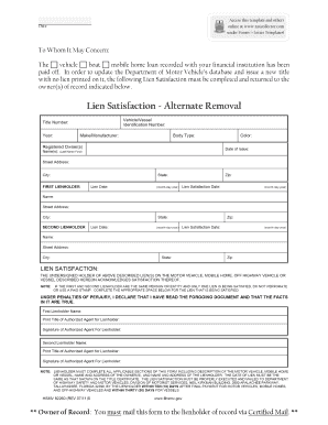 Lien Satisfaction Form