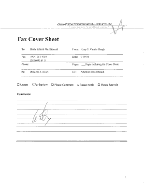 Fax Cover Sheet - Commonwealth Environmental Services, LLC