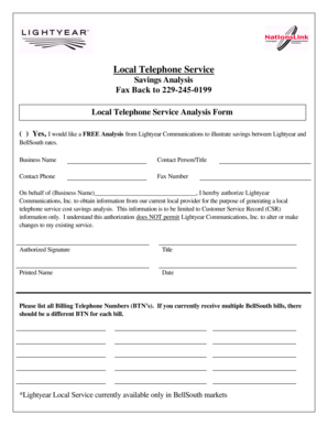 Local Telephone Service Analysis Form