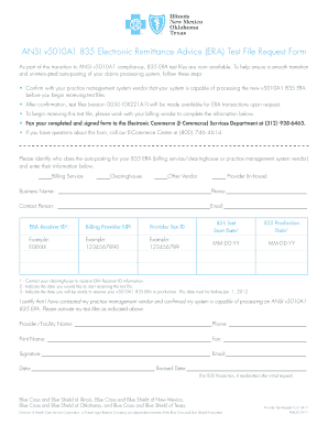 ANSI v5010A1 835 ERA Test File Request Form