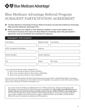 Blue Medicare Advantage Subagent Participation Agreement