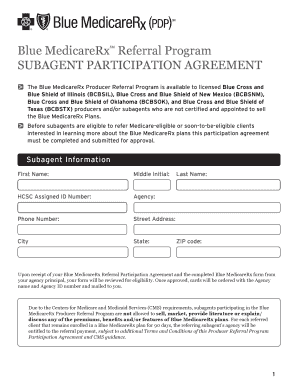 Blue MedicareRx Subagent Participation Agreement