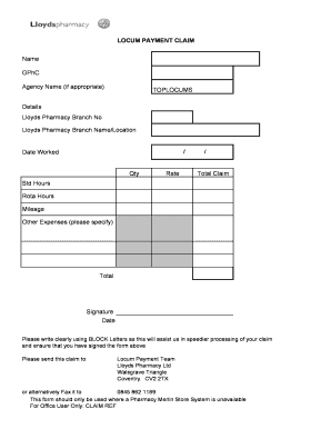 Cigna prior authorization fax number - Daily Claim Form. LLoydspharmacy - bhrecruitment.com