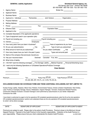 General Liability Application