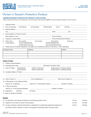 Owner’s/Tenant’s Protective Product Application