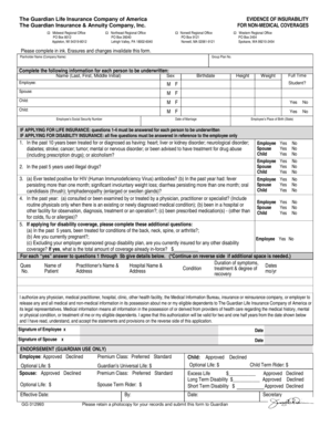 Guardian Life Insurance Evidence of Insurability Form
